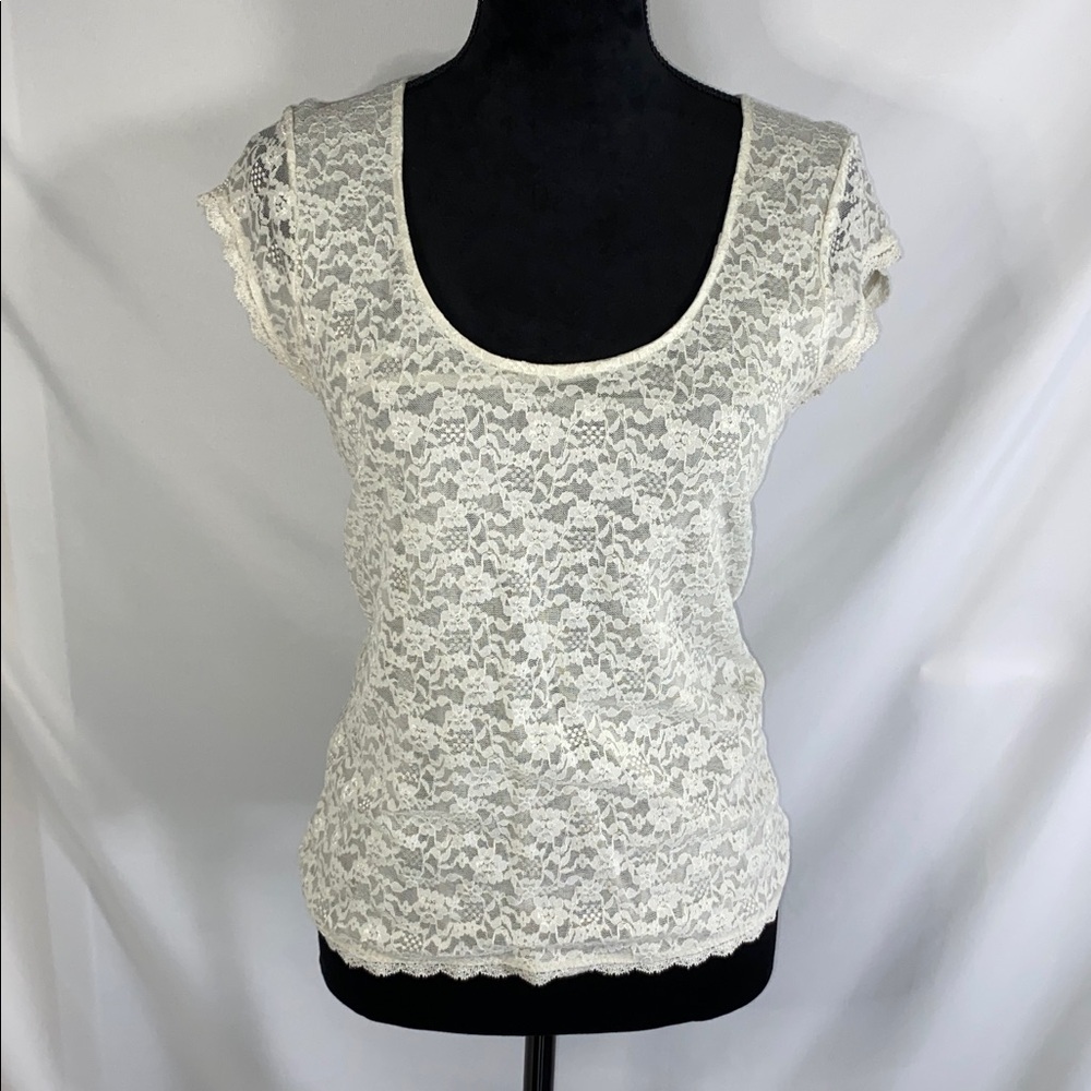 Victorias Secret Antique White Lace Short Sleeve Top Medium